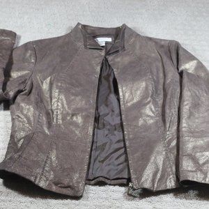 Coldwater Creek Size PS 100% Leather Metallic Finish Jacket Long Sleeve Full Zip